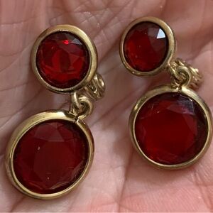 Anne Klein Gold and Garnet clip on Drop Earrings
